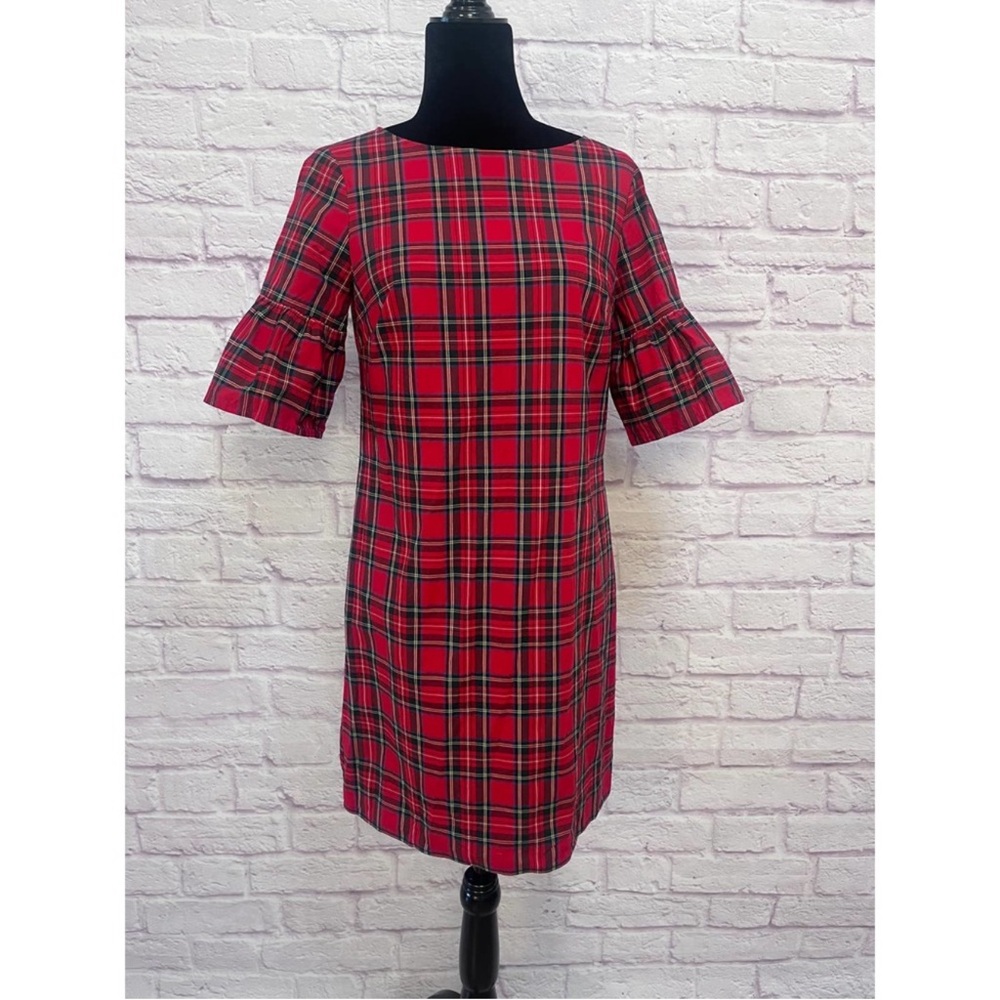 Sail to Sable Plaid Tartan Red Dress with Ruffle Sleeves